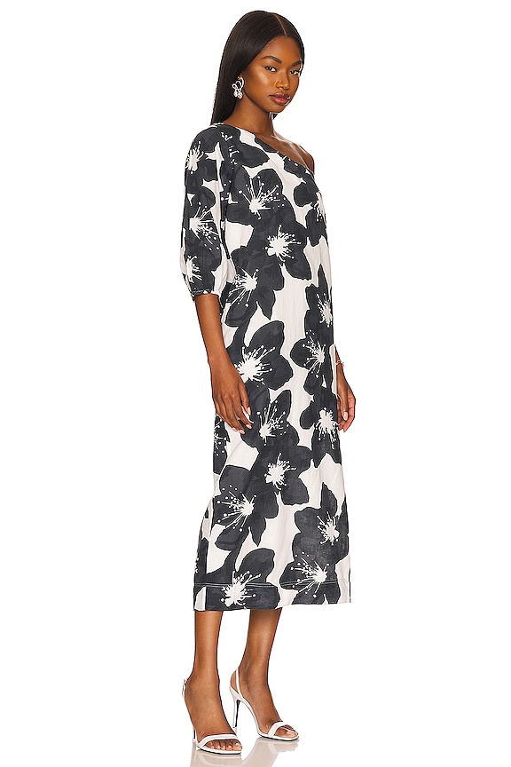view 2 of 3 Floral One Shoulder Dress in Black & White