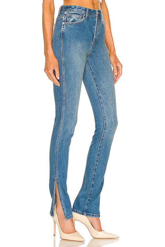 view 2 of 4 Denim Pants with Slit in Medium Blue