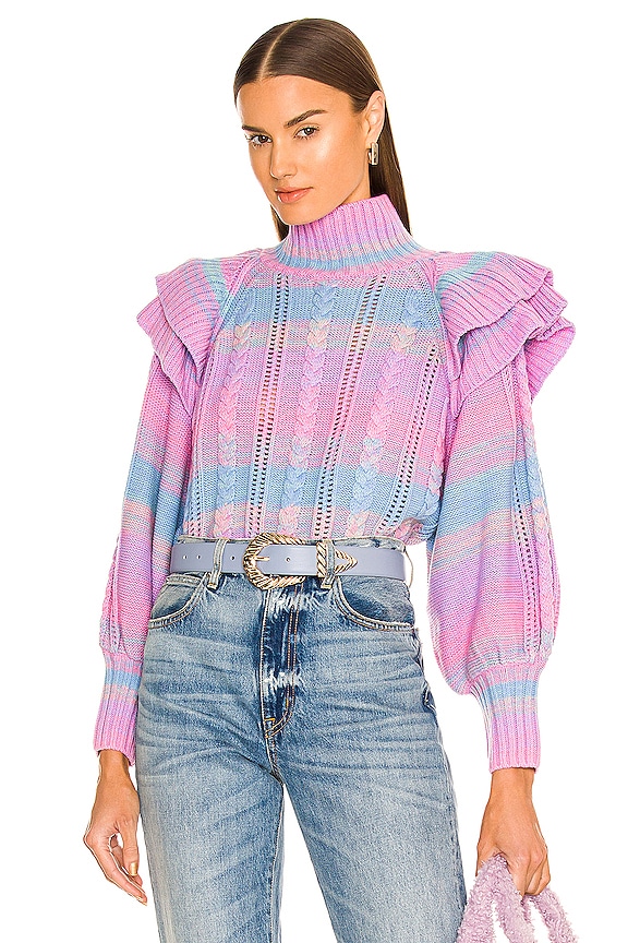 view 1 of 4 Ruffle Mock Neck Sweater in Pink Combo