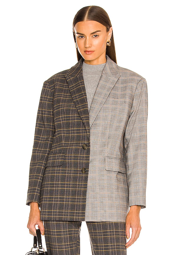 view 2 of 6 Oversized Contrast Plaid Blazer in Brown Combo