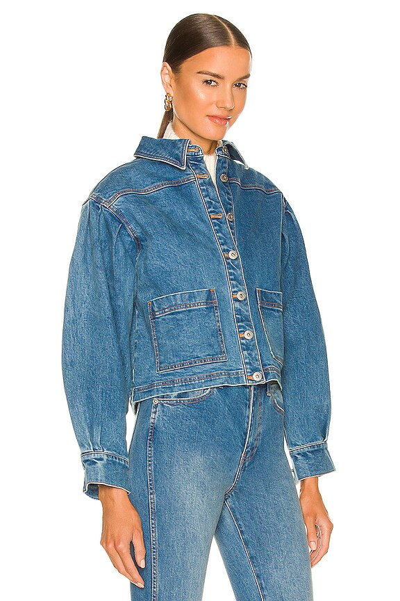 view 2 of 4 Puff Shoulder Denim Chore Jacket in Medium Blue