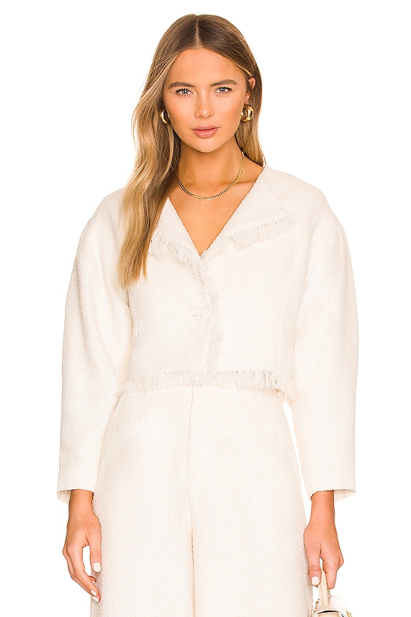 view 2 of 5 Cropped Tweed Frayed Hem Blazer in Ivory