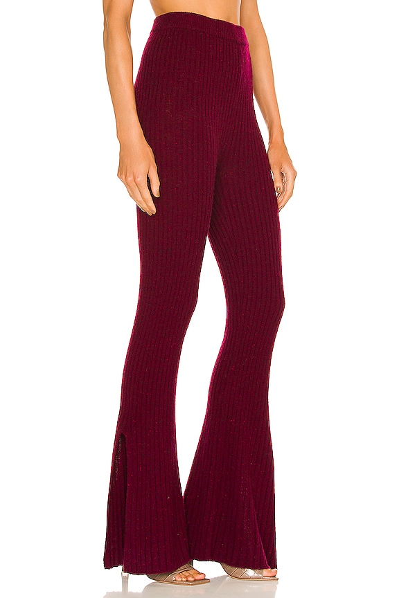 view 2 of 4 Ribbed Knitted Flare Pants in Burgundy