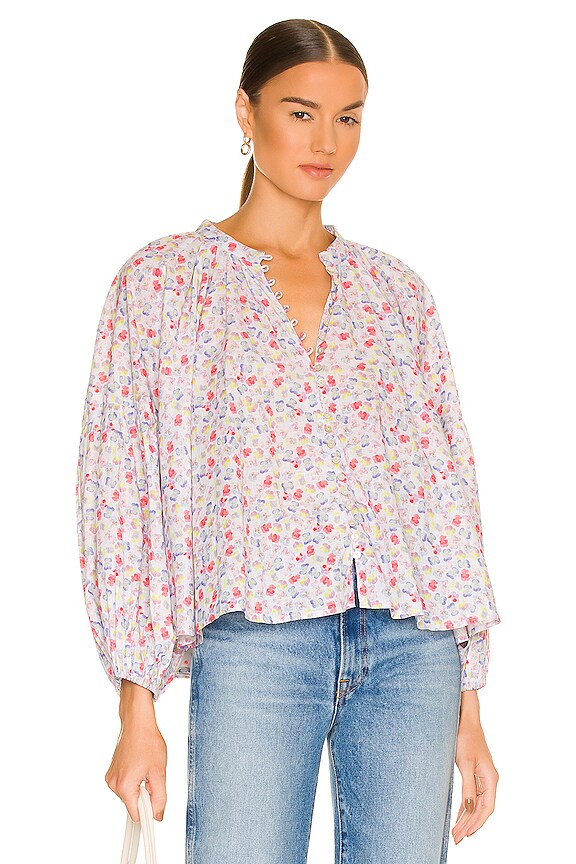 view 2 of 5 Long Sleeve Flowy Button Up in White combo