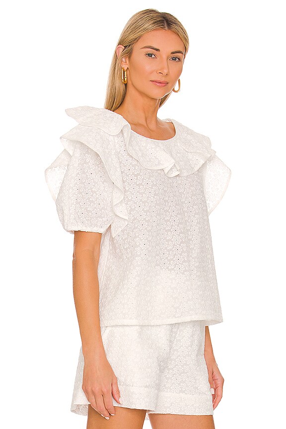 view 2 of 4 Eyelet Ruffled Top in White