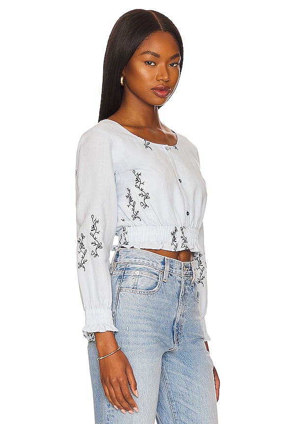 view 2 of 4 Cropped Embroidered Long Sleeve Top in Blue Combo