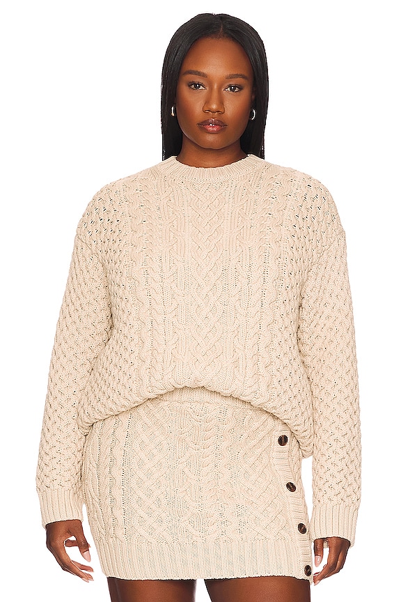 view 2 of 8 Naara Cable Crew Pullover in Mushroom Grey