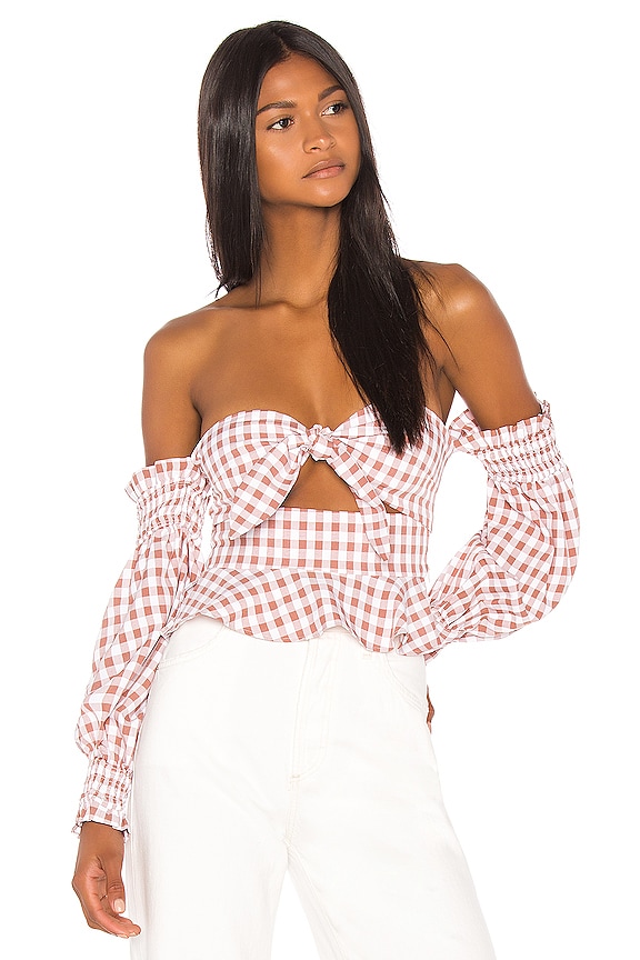 view 1 of 4 Nora Top in Taupe Gingham