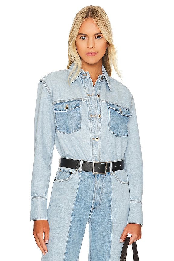 view 2 of 5 Teddy Mixed Wash Shacket in Light & Mid Blue