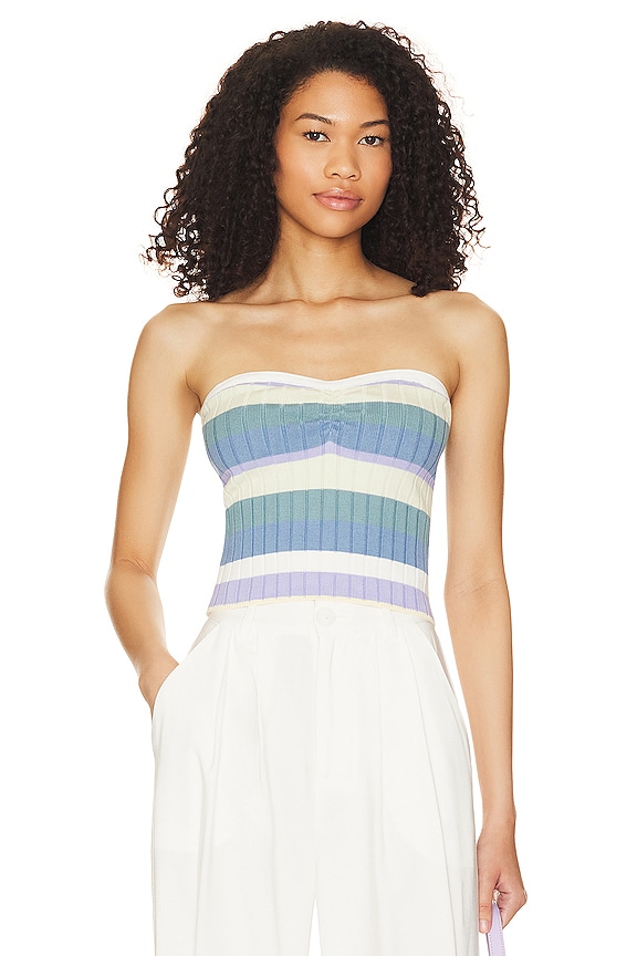 view 1 of 4 Priela Striped Tube Top in in Blue & Cream Multi