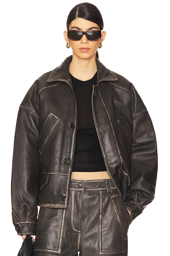 view 1 of 5 Claria Leather Jacket in Destroyed Black