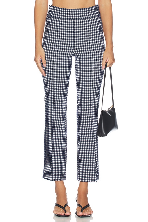 view 1 of 6 Pintuck Kick Flare Pant in Timeless Navy Gingham