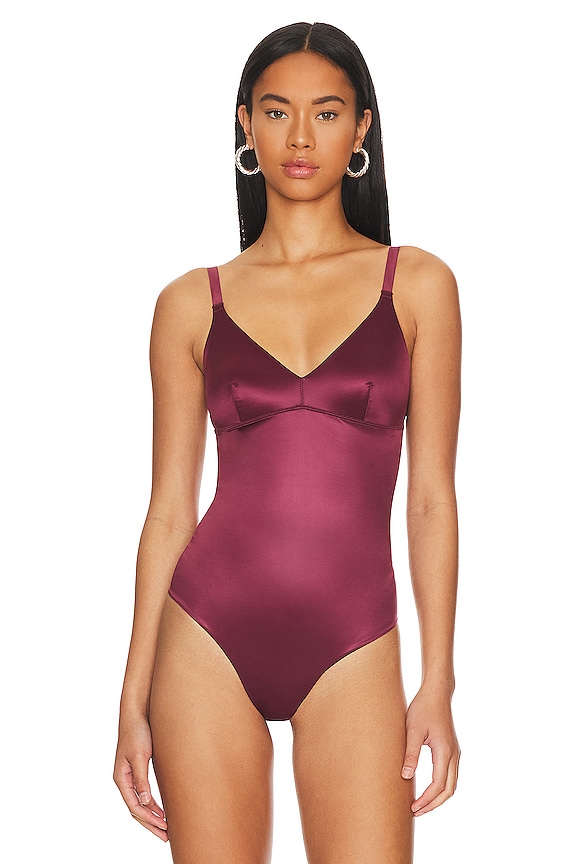 view 2 of 5 Shaping Satin Thong Bodysuit in Sangria