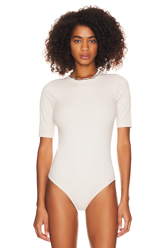 view 2 of 5 Suit Yourself Ribbed Short Sleeve Bodysuit in Parchment
