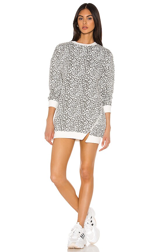 view 1 of 3 Tarina Zip Sweatshirt Dress in White Leopard