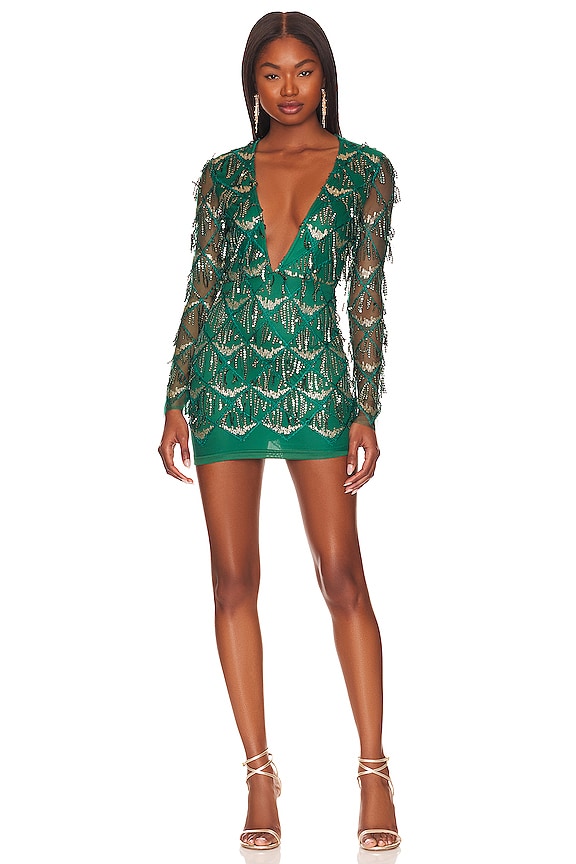 superdown Nia Sequin Fringe Dress in Dark Green | REVOLVE