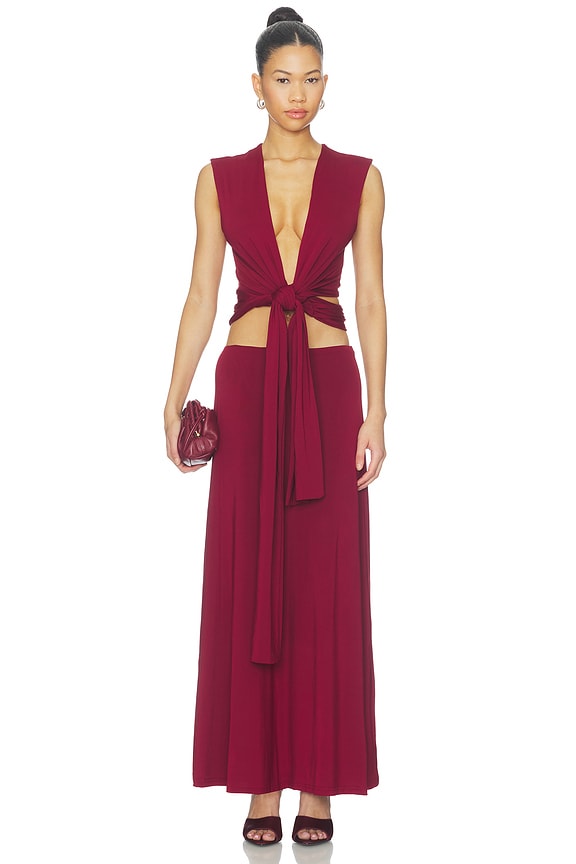 view 1 of 3 Azura Maxi Skirt Set in Burgundy