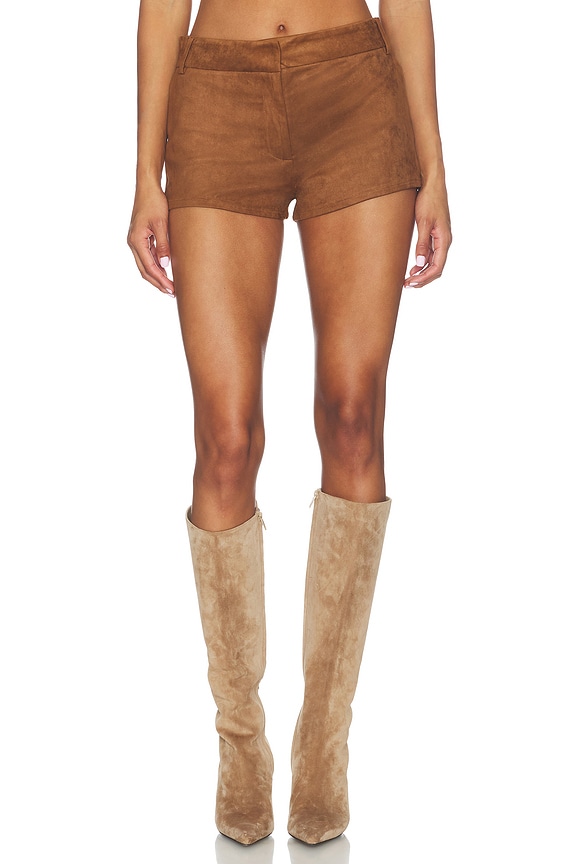 view 1 of 6 Priya Faux Suede Hot Short in Dark Brown