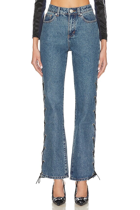 view 2 of 5 Jayda Lace Up Jean in Mid Blue Wash
