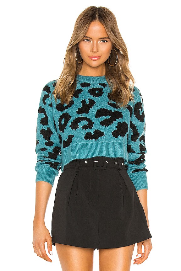 view 1 of 4 Veronica Cropped Leopard Sweater in Teal