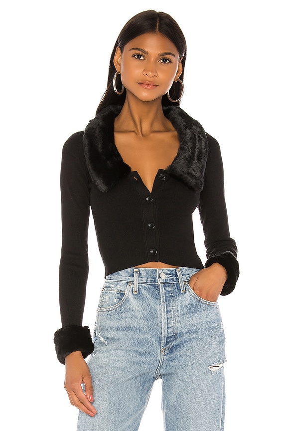 view 1 of 4 Elaney Faux Fur Cardigan in Black