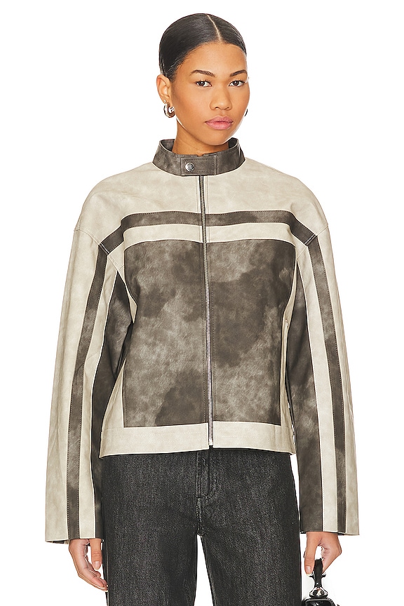 view 2 of 5 Katrina Faux Leather Moto Jacket in Grey