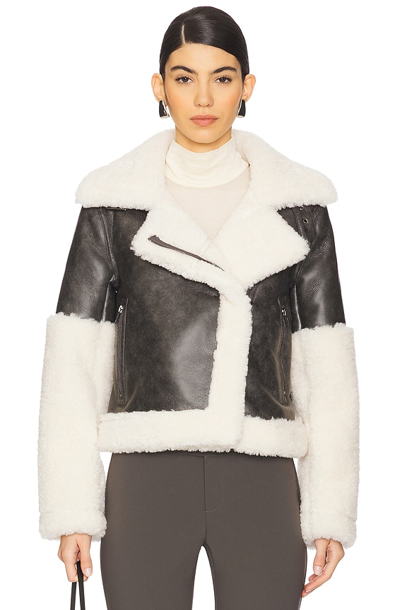view 2 of 5 Ximena Faux Fur Jacket in Grey & Cream