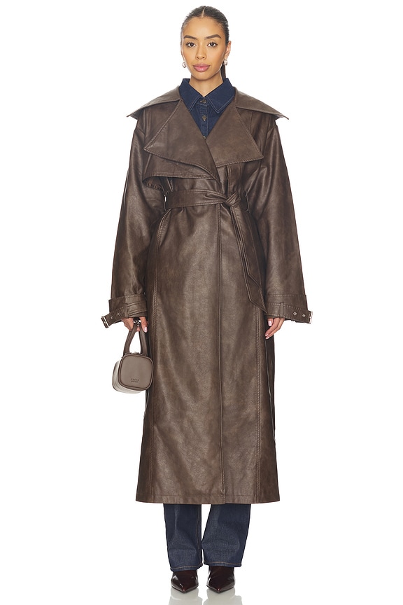 view 2 of 4 Astra Faux Leather Trench in Brown
