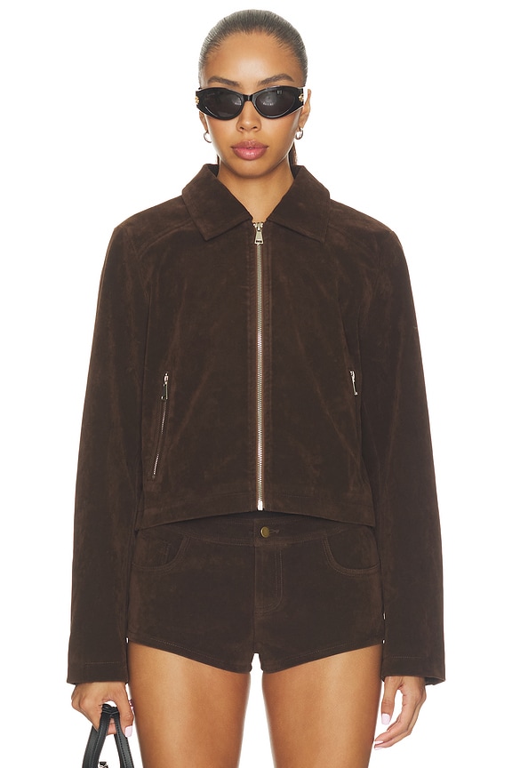 view 2 of 5 Frannie Faux Suede Jacket in Dark Brown