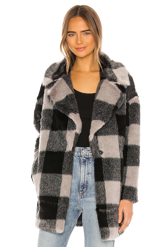 view 1 of 3 Amaya Faux Fur Coat in Grey Plaid