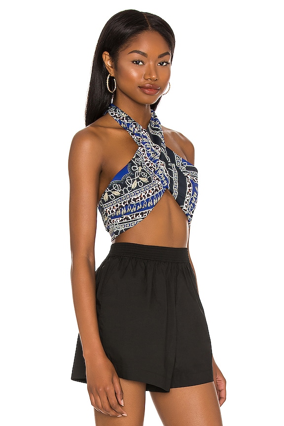 view 2 of 4 Alondra Halter Wrap Top in Blue Scarf