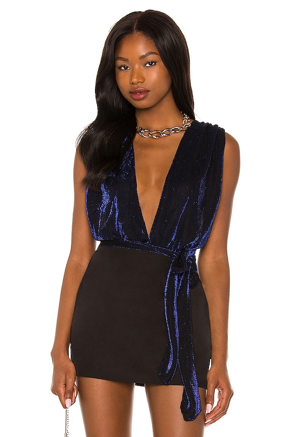 view 1 of 6 Priya Cross Back Bodysuit in Blue Metallic