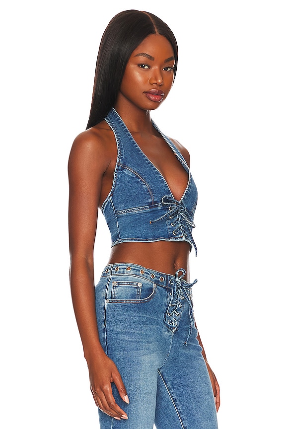 view 2 of 4 Britney Lace Up Top in Blue Wash