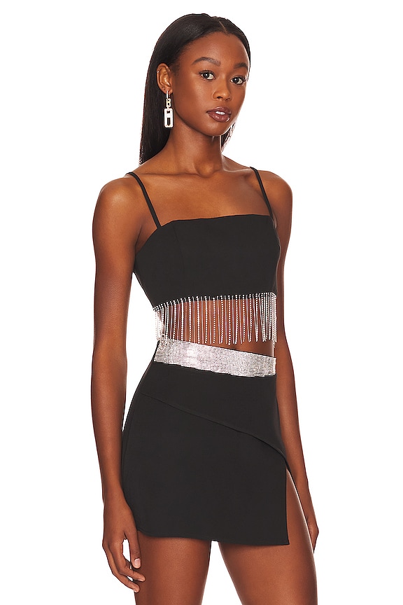 view 2 of 5 Irina Crystal Fringe Top in Black