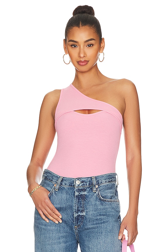 view 1 of 6 Sadra One Shoulder Bodysuit in Pink