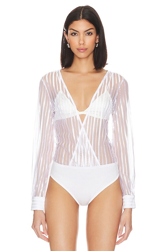 view 2 of 5 Dila Sheer Striped Bodysuit in White