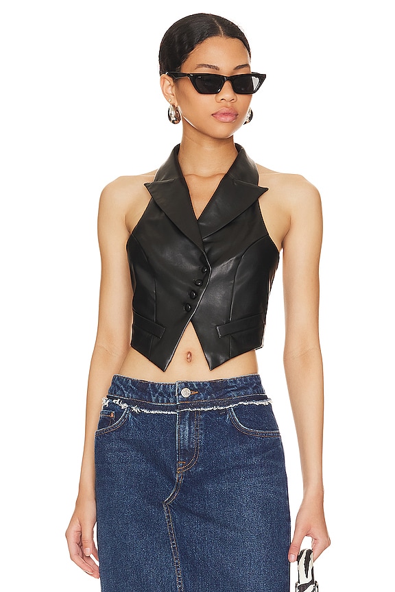 view 1 of 4 Josephina Faux Leather Vest in Black