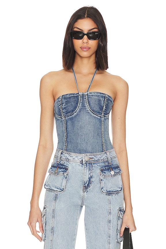 superdown Sydney Halter Top in Dark Blue Wash | REVOLVE