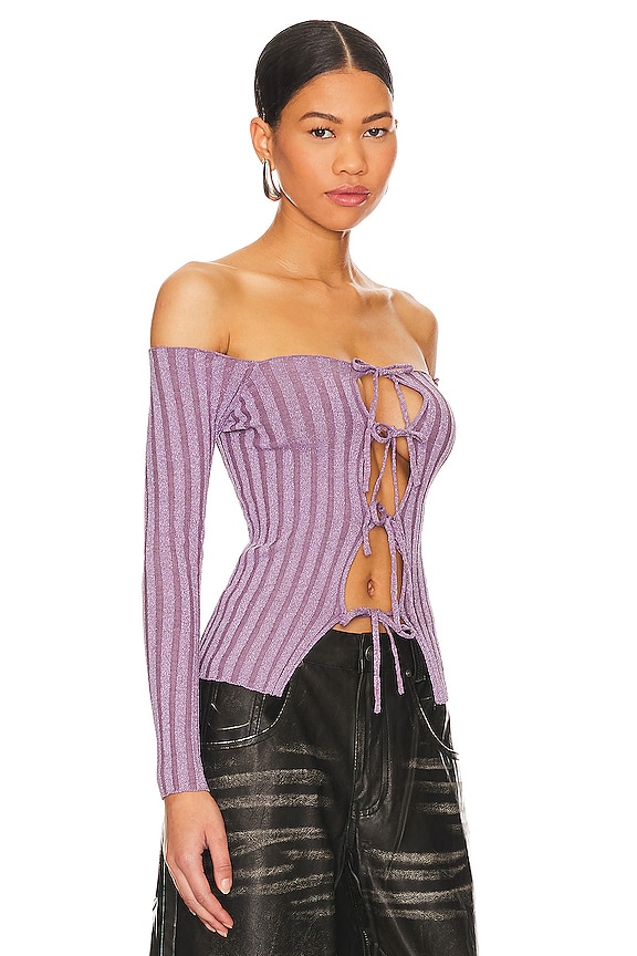 view 2 of 5 Lola Off Shoulder Top in Purple Metallic