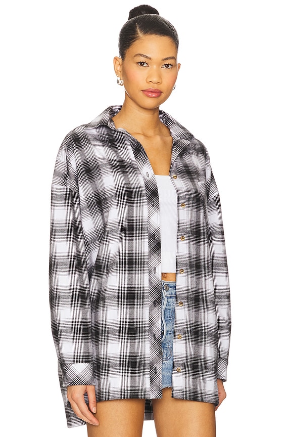 view 2 of 5 Audriana Oversized Flannel Top in White & Black