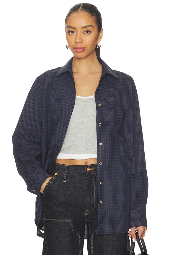 view 2 of 5 Kendy Button Up Top in Blue Plaid