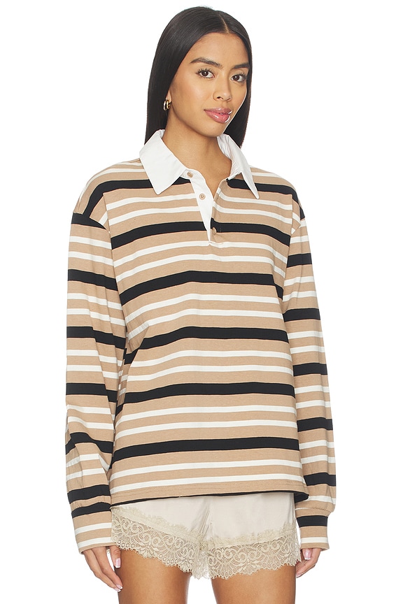 view 2 of 4 Sashia Polo Top in Brown Stripe