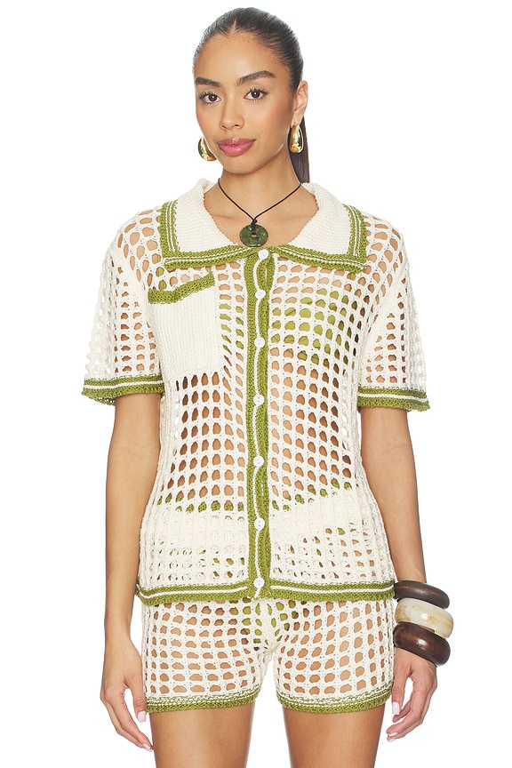 view 2 of 5 Bronwin Top in Cream & Green