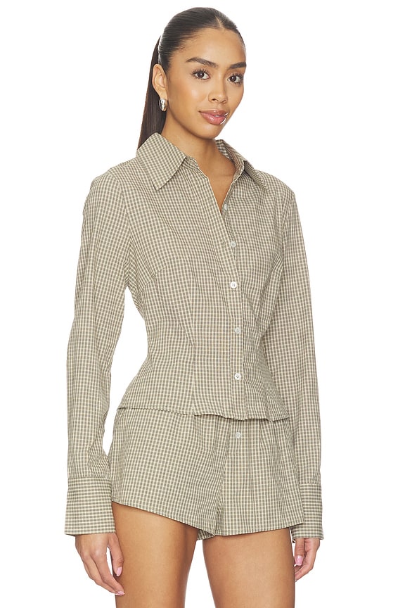 view 2 of 5 Silas Button Down Top in Neutral Plaid