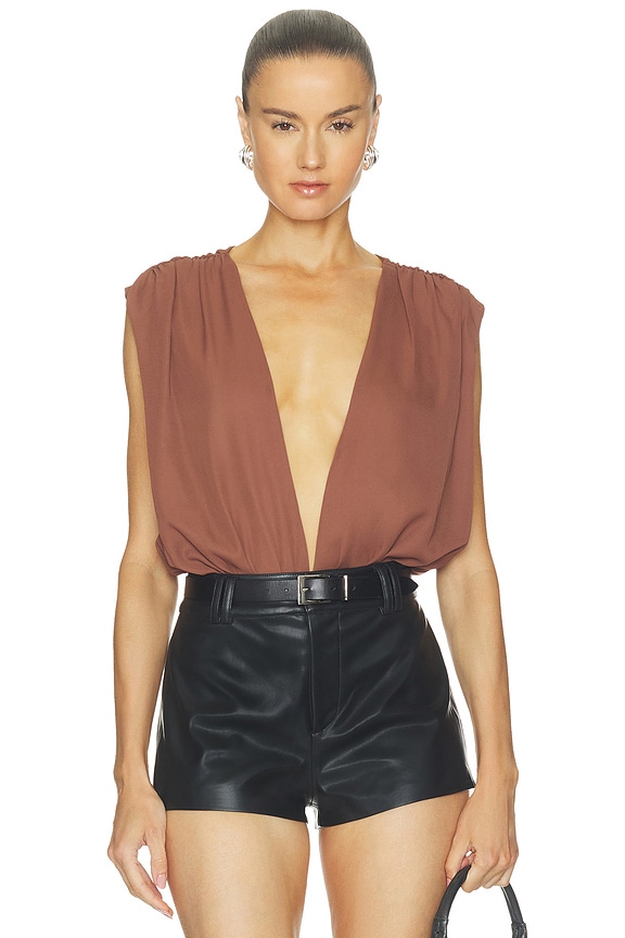 view 1 of 5 Kalley Deep V Bodysuit in Brown