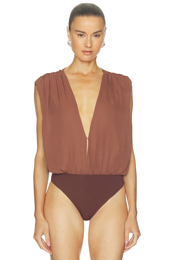 view 2 of 5 Kalley Deep V Bodysuit in Brown