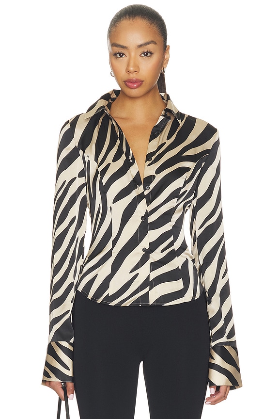 view 1 of 5 Kileigh Button Up Top in Beige Zebra