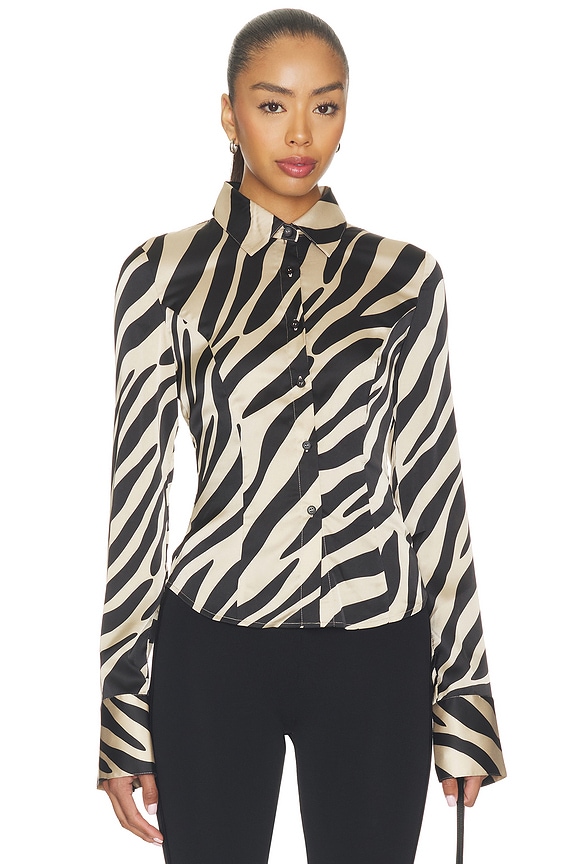 view 2 of 5 Kileigh Button Up Top in Beige Zebra