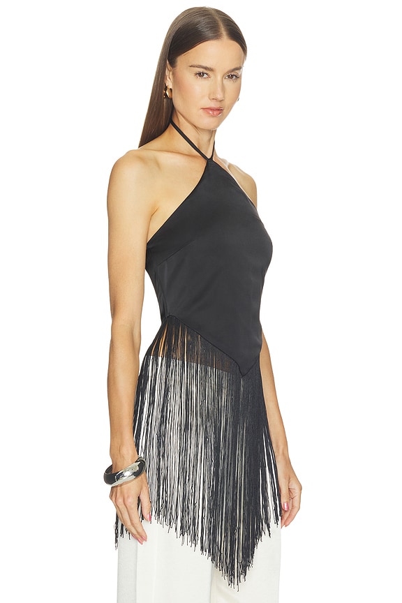 view 2 of 4 Aila Fringe Halter Top in Black