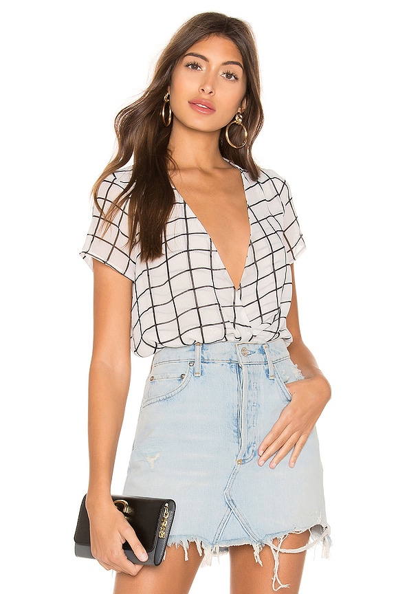 view 1 of 5 Marie Deep V Bodysuit in White & Black